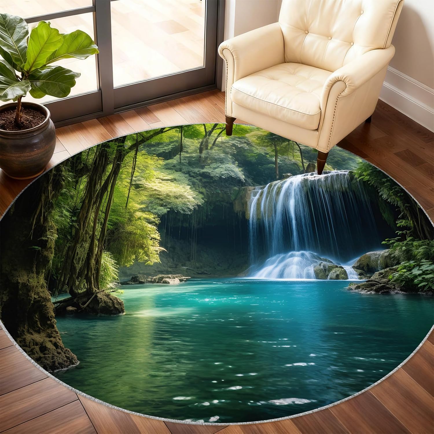 Home Bathroom Scene - Luxuriöser Runder Wasserdichter Teppich aus Polyester