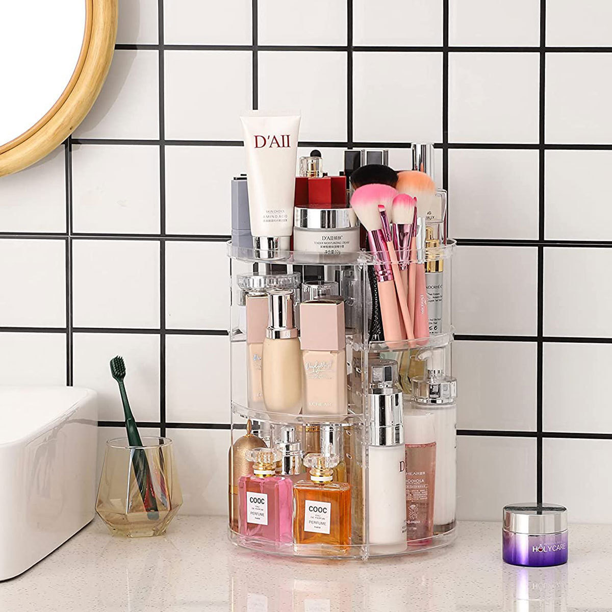 Home Bathroom Cabinets - 360-Grad drehbares Kosmetik-Aufbewahrungsregal (mit verstellbaren Fächern)