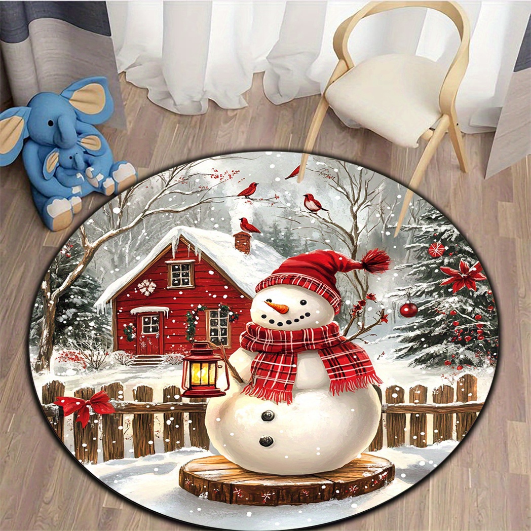 Home Bathroom Scene - Vintage Winterliche Schneelandschaft Runder Teppich Weihnachtsmann