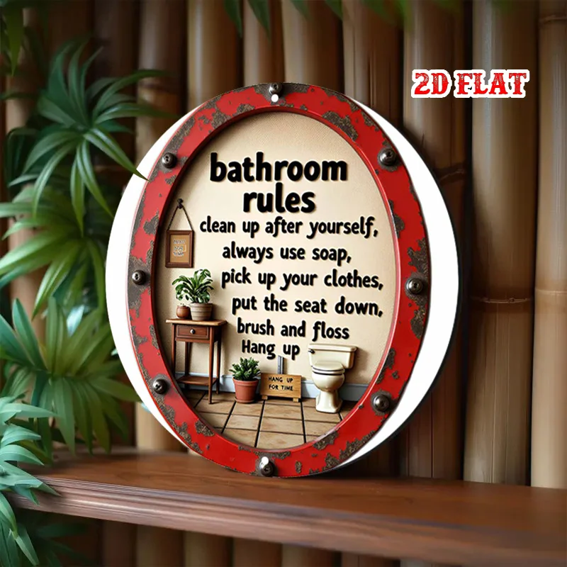 Home Bathroom Etiquette - Metallschild „Badezimmerregeln“, rustikales rotes Aluminium-Poster mit