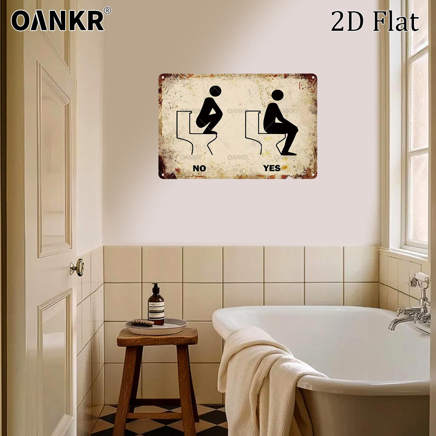 Home Bathroom Etiquette - Lustiges Metallschild „Toilettenetikette“, Retro-Badezimmer-Wanddekoration, wasserdichte Eisenplakette,