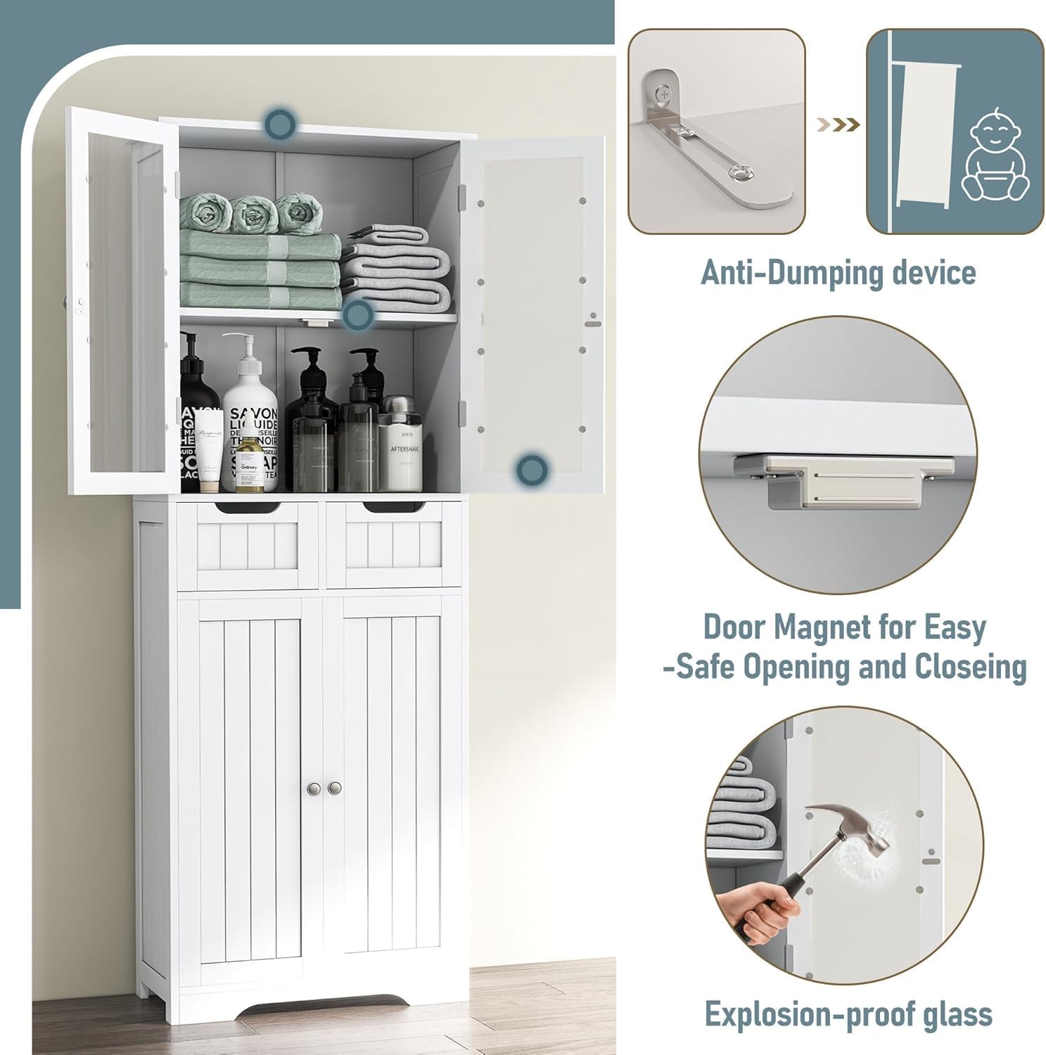 Hoher Badezimmerschrank, freis – Home Bathroom Cabinets Bewertung und Preis